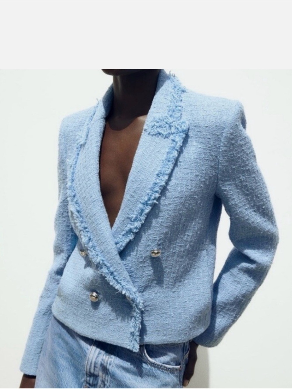 NWT Zara Jacket Crop Women S Blazer Tweed Blue Preppy Blogger Classic 7623/684